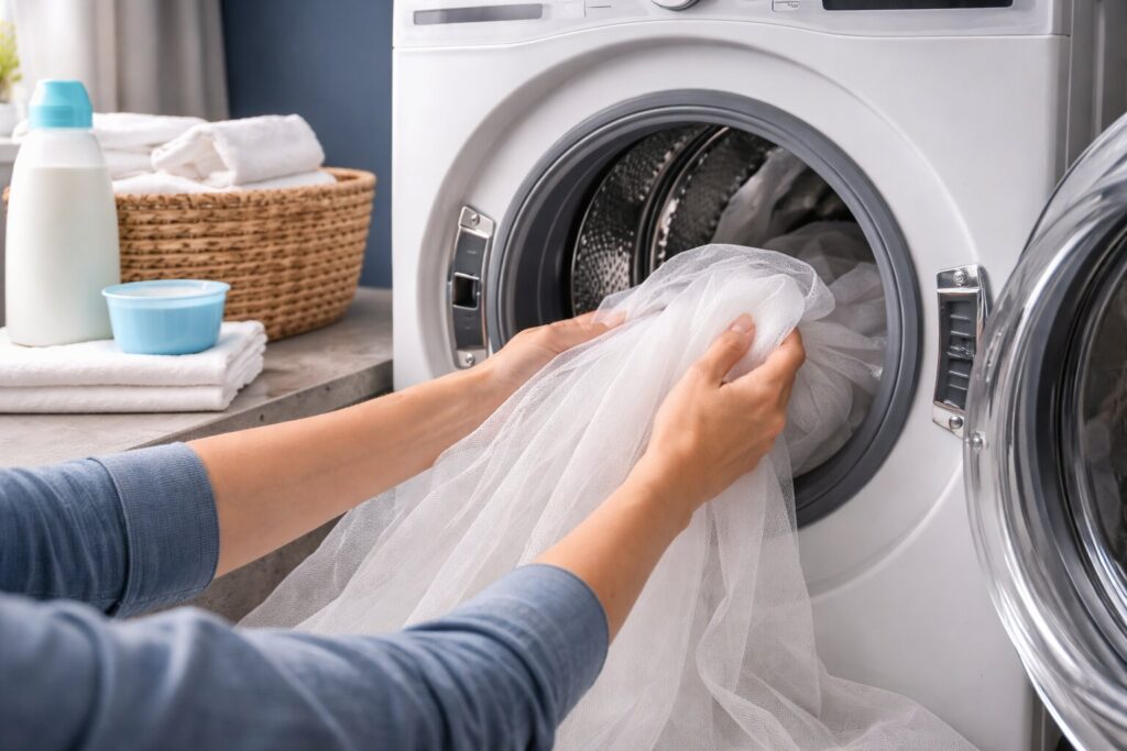 Vitrage wassen zonder verlies van vorm, frisheid en lichtheid