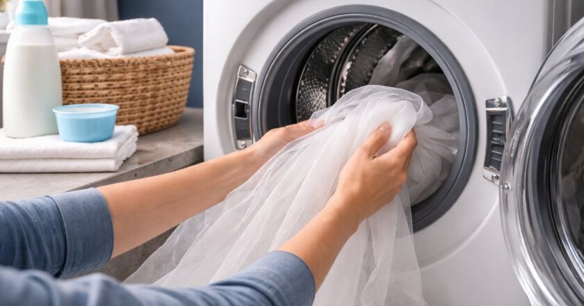 Vitrage wassen zonder verlies van vorm, frisheid en lichtheid